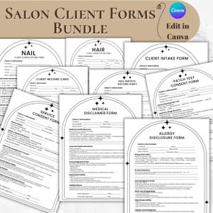 Salon Client Forms Bundle Editable in Canva, Beauty Consultation Intake Consent Medical Disclaimer Nail Hair Forms