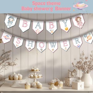 Space Baby Shower Banner Canva Template, Outer Space Party Bunting, Astronaut Baby Shower Decor, Galaxy Pennant Flags, Instant Download