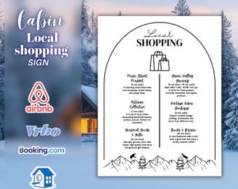 Local Shopping Sign Template, Airbnb Local Recommendations Sign, Editable Canva Template, Cabin Shopping Guide, Vacation Rental Printable