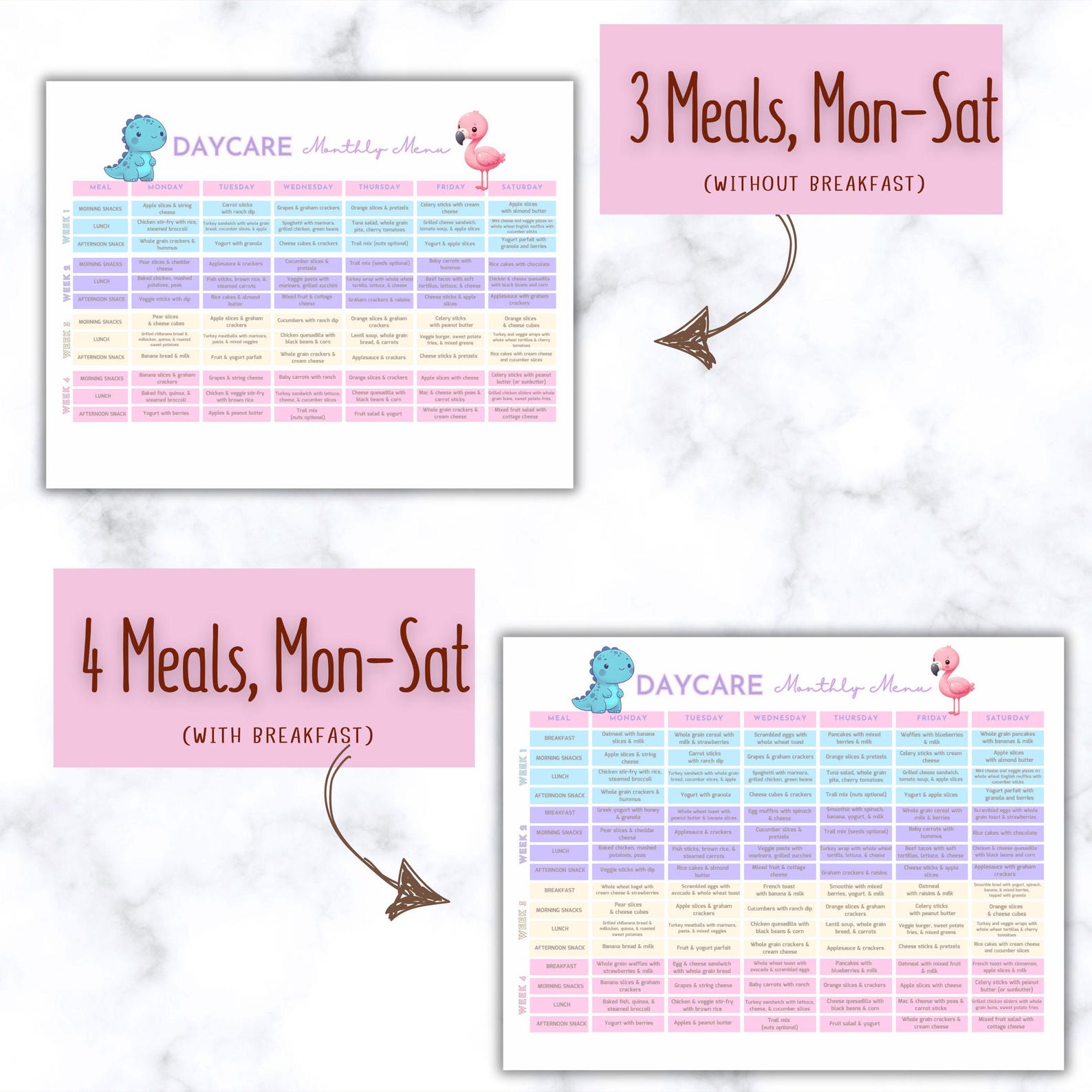 Daycare Monthly Menu Template Pastel Theme Printable Meal Planner for