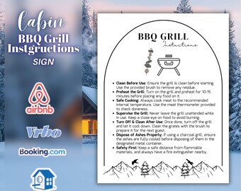 BBQ Grill Instructions Sign, Editable Cabin Grill Station Decor, Airbnb Host Guest Book Printable, Modern Rustic Outdoor Kitchen Sign