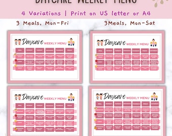 Daycare Weekly Menu Template, Printable Meal Planner for Kids, EDITABLE Printable weekly Menu, Meal planning, Monthly menu, kids meal idea