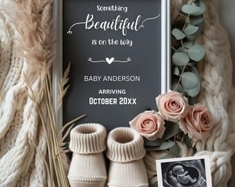 Rustic Pampas & Rose Pregnancy Announcement | Editable Canva Template | Baby Reveal for Social Media