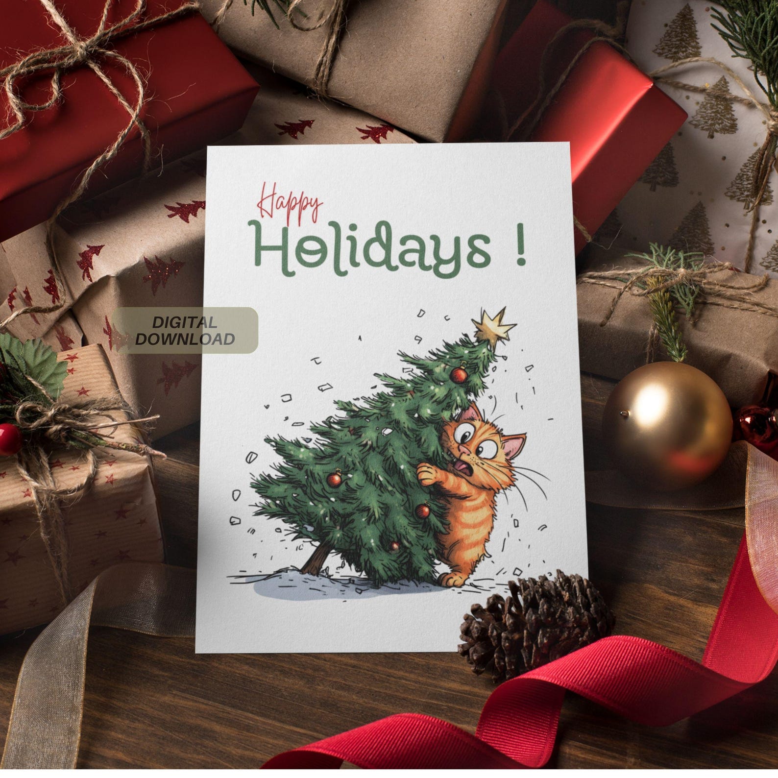 Funny Cat Christmas Card | Printable Card | Cat Lover Christmas | Cute ...