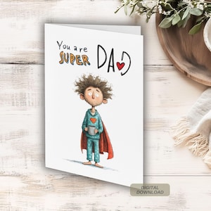 Cartão engraçado para o Dia dos Pais para imprimir, Super Pai de Pijama, Cartão Faça Você Mesmo, Presente para o Dia dos Pais, Presente de última hora das crianças, Download instantâneo