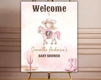 Szablon powitalnego znaku dla małej kowbojki na baby shower, Dziki Zachód na baby shower, Dziki Zachód na baby shower dla dziewczynki