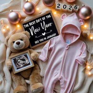 Digital New Year Girl Baby Announcement | Editable Pregnancy Reveal for January Due Date | The Best Gift of the New Year | Instagram post