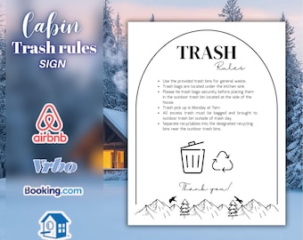 Airbnb Trash Rules Sign Template, Cabin Trash Disposal Sign, Printable Garbage Rules, Recycling Instructions, Vacation Rental Sign