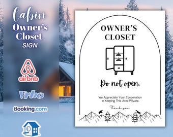 Airbnb Owner’s Closet Sign Template, Editable Cabin Closet Sign, Private Storage Door Sign, Vacation Rental Printable