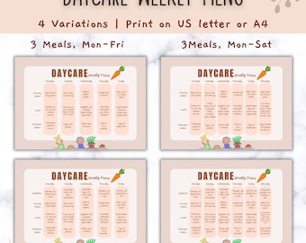 Daycare Weekly Menu Template, Printable Meal Planner for Kids, EDITABLE Printable weekly Menu, Meal planning, Monthly menu, kids meal idea