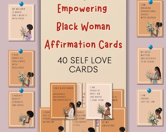 Empowering Black Woman Affirmation Cards: Self-Love Quotes (Printable PDF & PNG Mobile Wallpapers)
