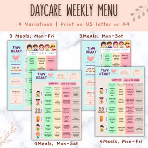 Menusjabloon kinderopvang, afdrukbare maaltijdplanner voor kinderen, BEWERKBAAR afdrukbaar weekmenu, Canva-sjabloon voor maaltijdplanning, kindermenu voor de hele maand