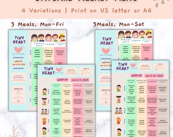 Daycare Menu Template, Printable Meal Planner for Kids, EDITABLE Printable weekly Menu, Meal planning Canva template, Whole Month kids menu