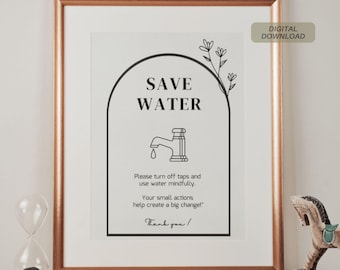 Save Water Sign Template | Editable & Printable | Eco-Friendly Airbnb Printable | Water Conservation Sign