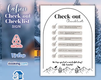 Cabin Check-Out Checklist Sign Template, Airbnb Checkout Instructions, Editable Canva Template, Vacation Rental Cleaning Checklist