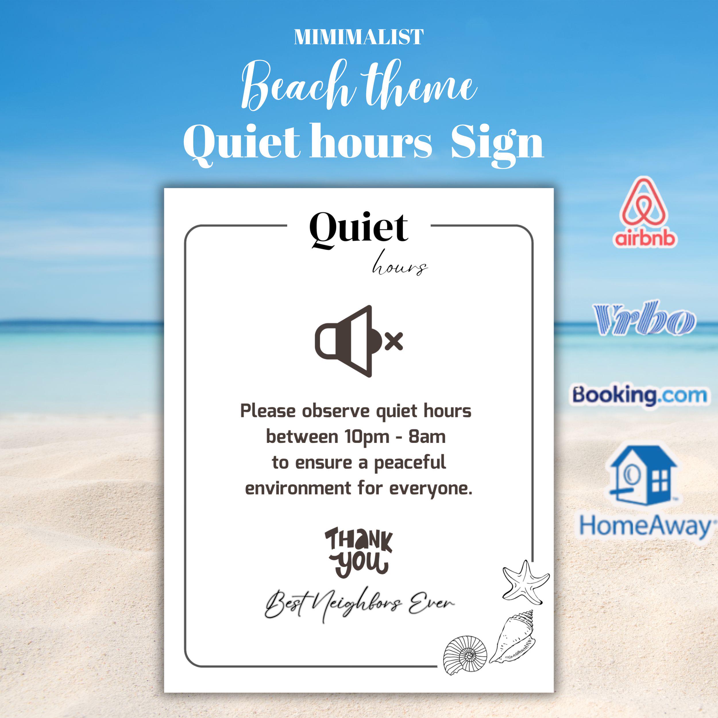 Airbnb Quiet Hours Sign | Beach House Printable | Minimalist Rules Sign |  Vacation Rental Decor