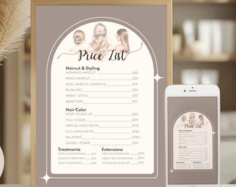 Listino prezzi per parrucchieri / Menù per saloni di bellezza neutri, Listino prezzi per parrucchieri, Cartello moderno per listino prezzi