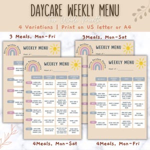 Menusjabloon kinderopvang, afdrukbare maaltijdplanner voor kinderen, BEWERKBAAR afdrukbaar weekmenu, Canva-sjabloon voor maaltijdplanning, kindermenu voor de hele maand