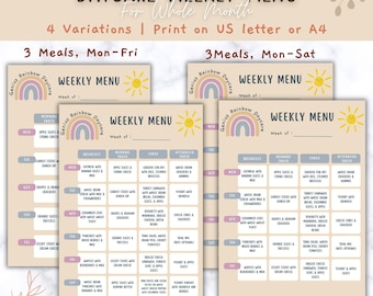 Daycare Menu Template, Printable Meal Planner for Kids, EDITABLE Printable weekly Menu, Meal planning Canva template, Whole Month kids menu