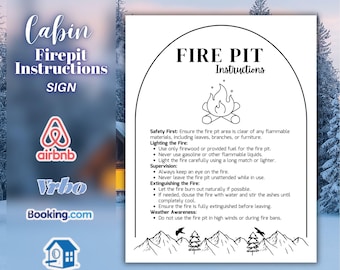 Editable Fire Pit Instructions Sign Template for Airbnb and Vrbo, Cabin Fire Pit Rules Poster, Outdoor Safety Sign