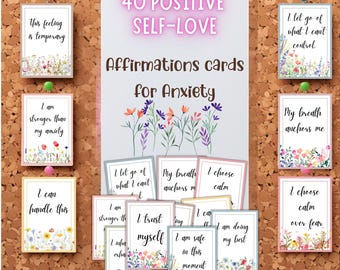 Blumen Affirmationskarten für Angst: Selbstfürsorge (PDF & PNG)