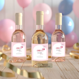 Modelo de rótulo para garrafa de vinho com tema cereja para chá de bebê | Mini rótulo para garrafa de vinho | Rótulo para garrafa de champanhe | Decoração de festa editável para impressão