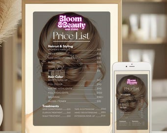 Hair Salon Price list | Elegant Stylist Menu Template | Editable Beauty Service List, Modern Neutral Canva Design