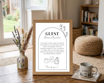 Bewerkbaar Airbnb Gastenbenodigdheden Bord Canva Sjabloon Huisjesverhuur Benodigdheden Regels Kennisgeving Startpakket Informatie Poster 5x7 A4 US Letter