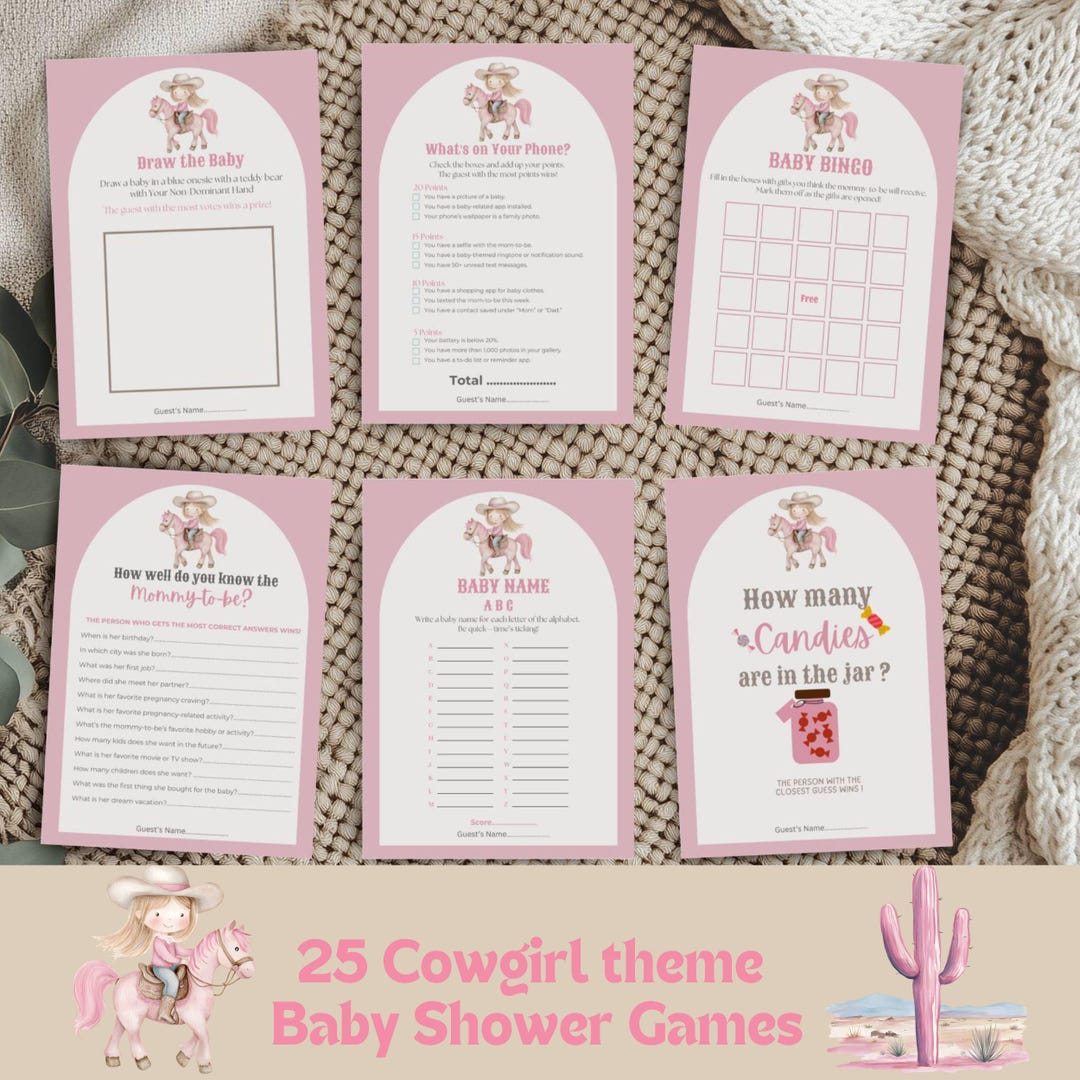 25 Cowgirl Theme Baby Shower Games Template | Printable Party Activity ...