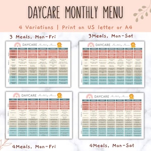 Szablon miesięcznego menu dla żłobka, drukowany planer posiłków dla dzieci, EDYTOWALNE drukowane miesięczne menu, planowanie posiłków dla dzieci, pomysły na menu dla dzieci