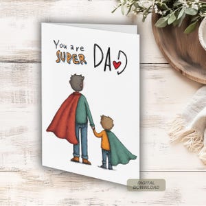 You are Super Dad druckbare Vatertagskarte von Kindern, Vati mit Superhelden-Umhängen, mein Väter, mein Held DIY Karte, sofortiger Download