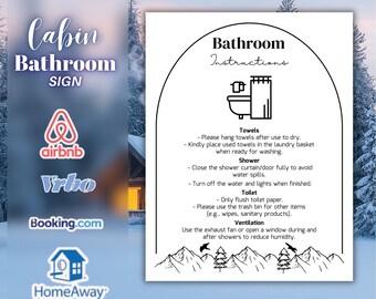 Airbnb Bathroom Sign Template, Cabin Rental Rules Sign, Mountain House Guest Instructions, Modern Minimalist Bathroom Decor