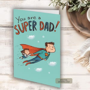 Tarjeta imprimible para el Día del Padre "Eres un Súper Papá" de los niños, tarjeta DIY de descarga instantánea para papá, regalo de último minuto para el Día del Padre de los niños