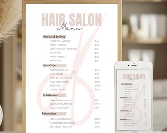 Editable Hair Salon Price List, Beauty Service Menu, Neutral Template Design for Beauty Professionals