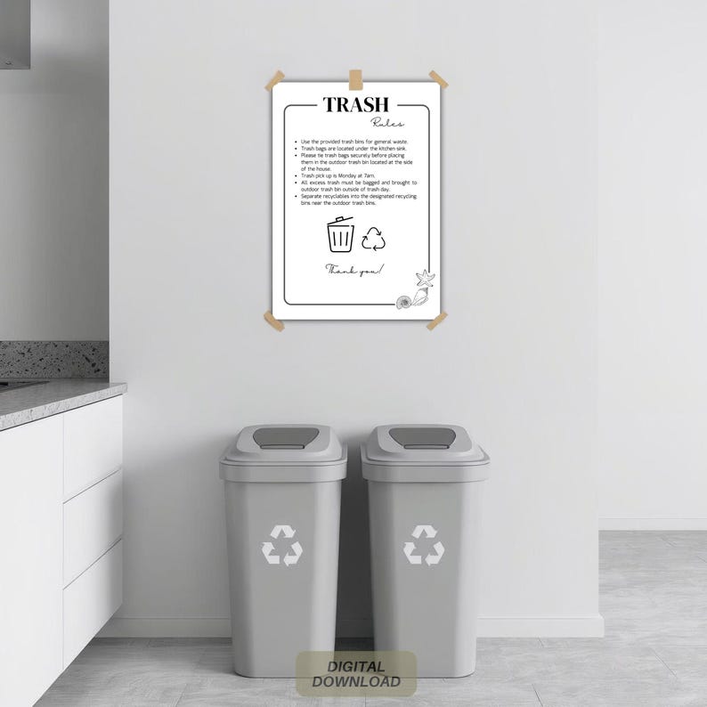 Trash Guid Airbnb Trash Rules Sign | Beach House Printable | Minimalist Garbage ...