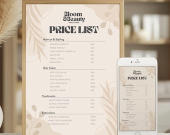 Modern Boho Stylist Menu Template | Neutral Canva Design for Beauty Services
