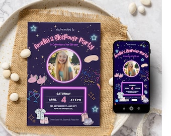 Sleepover Party Invitation, Slumber Party Invite, Girls Pajama Party, Digital Download, Birthday Party Invite, Editable Template