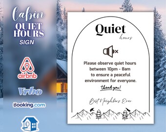 Cabin Quiet Hours Sign Template, Airbnb Quiet Hours Sign, Editable Canva Template, Vacation Rental Rules Sign, Printable Cabin Decor