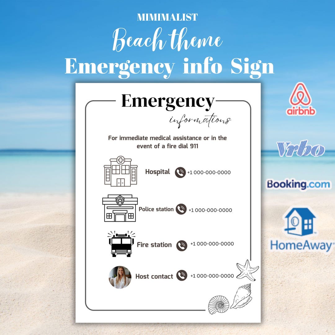 Airbnb Emergency Info Sign | Beach House Printable | Minimalist Safety ...