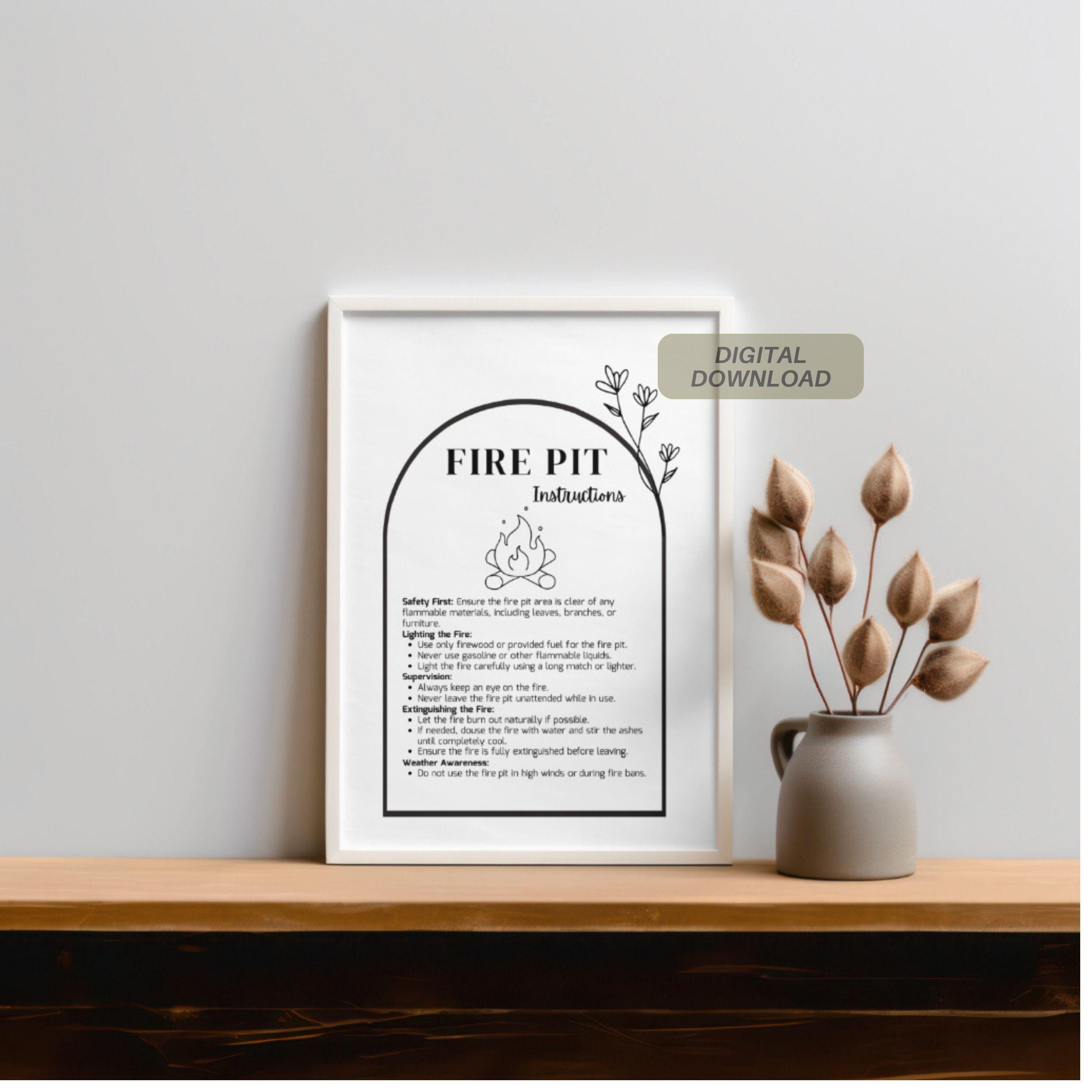Fire Pit Instruction Sign Template | Editable Canva Airbnb Safety Sign ...