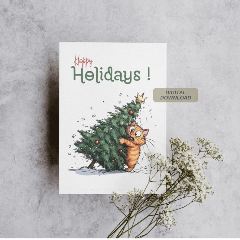 Funny Cat Christmas Card | Printable Card | Cat Lover Christmas | Cute ...