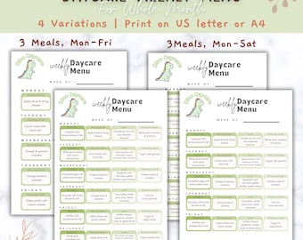 Daycare Menu Template, Printable Meal Planner for Kids, EDITABLE Printable weekly Menu, Meal planning Canva template, Whole Month kids menu