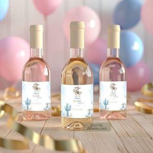 Modello di etichetta per bottiglia di vino per baby shower Little Cowboy / Mini etichetta per bottiglia di vino / Etichetta per bottiglia di champagne / Decorazione per feste stampabile e modificabile