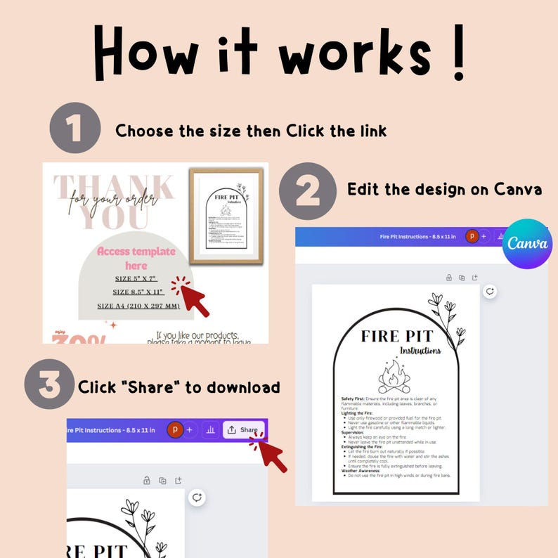 Fire Pit Instruction Sign Template | Editable Canva Airbnb Safety Sign ...