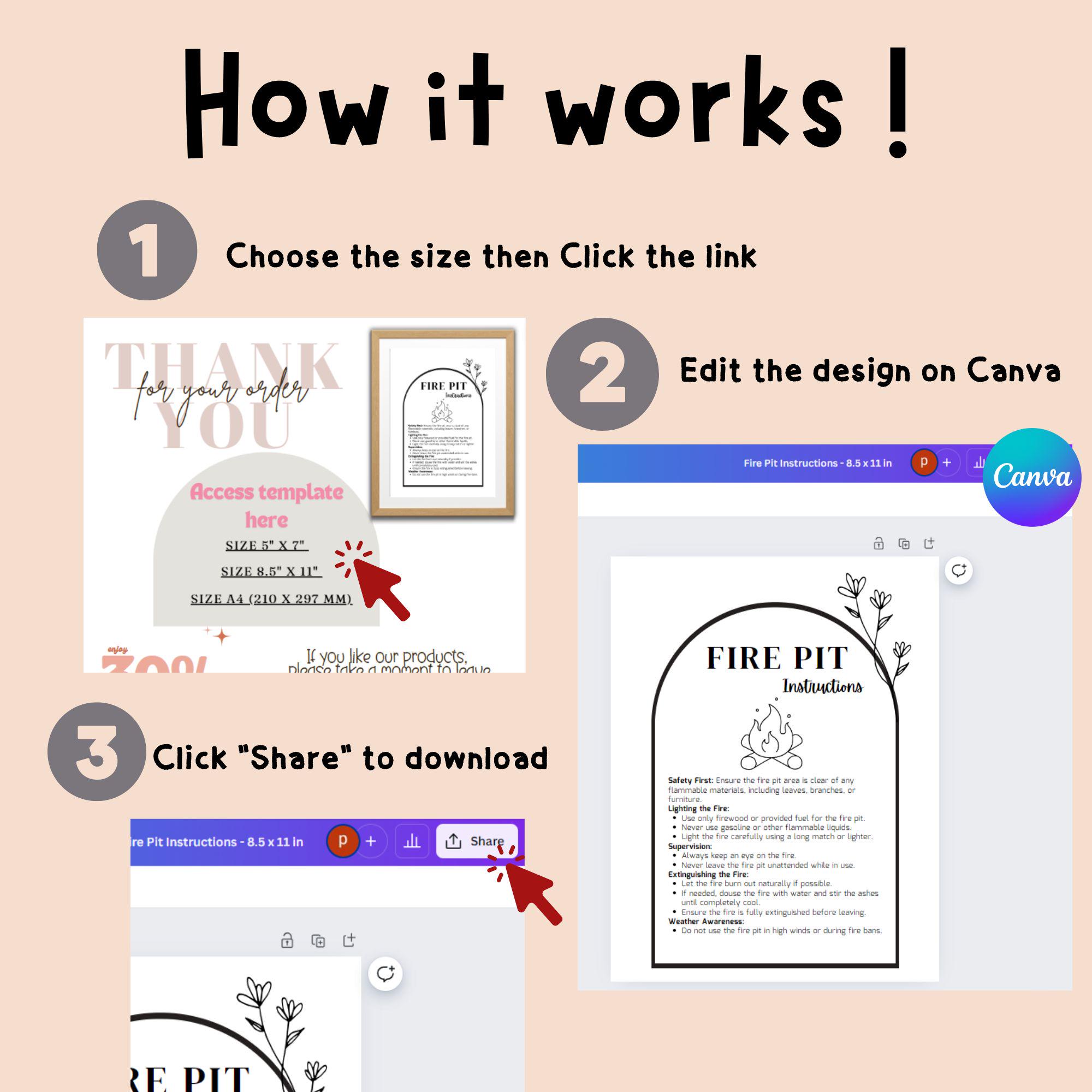 Fire Pit Instruction Sign Template | Editable Canva Airbnb Safety Sign ...