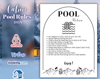 Editable Pool Rules Sign Template for Airbnb, Cabin Rental Pool Signage, Modern Rustic Guest Rules Poster, Canva Template, A4 & US Letter
