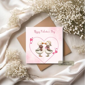 Biglietto di auguri per San Valentino - Adorabile coppia di anatre con design a cuore - Biglietto di auguri romantico per gli innamorati - Graziosa idea regalo per San Valentino