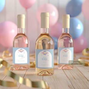 Modello di etichetta per bottiglia di vino per baby shower a tema spaziale / Mini etichetta per bottiglia di vino / Etichetta per bottiglia di champagne / Decorazione per feste stampabile e modificabile