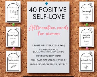 Tarjetas de Afirmaciones Imprimibles para Mujeres: Frases de Amor Propio (Descarga Digital en PDF y PNG)
