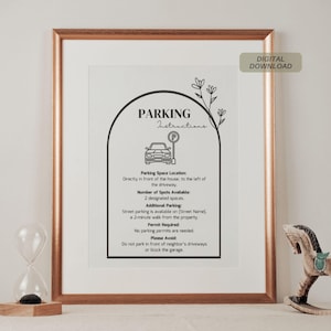Bearbeitbare Airbnb-Parkanweisungen Schildvorlage | Druckbare Parkleitfäden für Airbnb-Gastgeber | Parkregeln Schild | Canva Vorlage